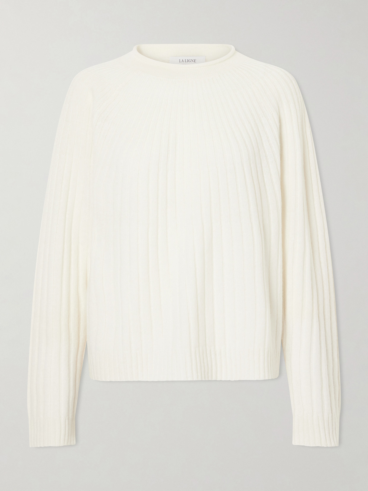 La Ligne Scallop Ribbed-knit Cashmere Sweater In White