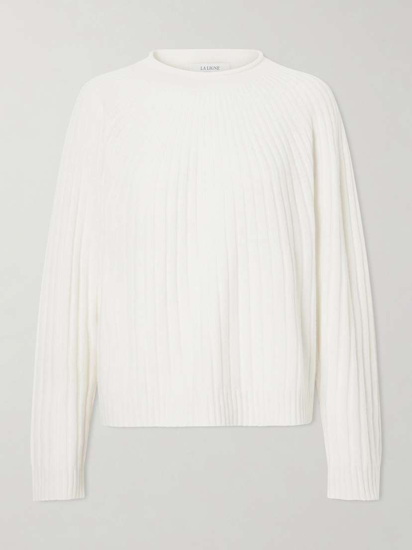 La Ligne Scallop Ribbed-knit Cashmere Sweater