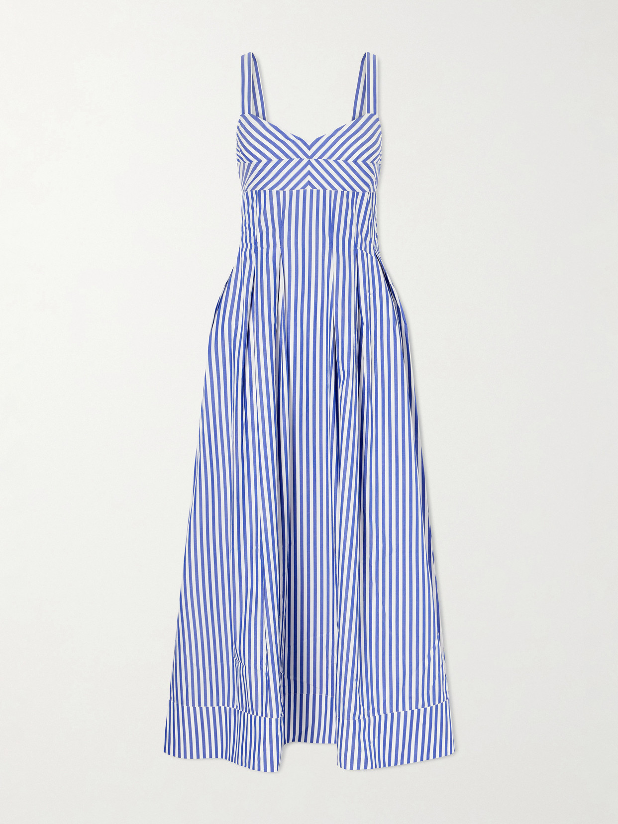 La Ligne Madeline Pleated Striped Cotton-poplin Maxi Dress In Blue