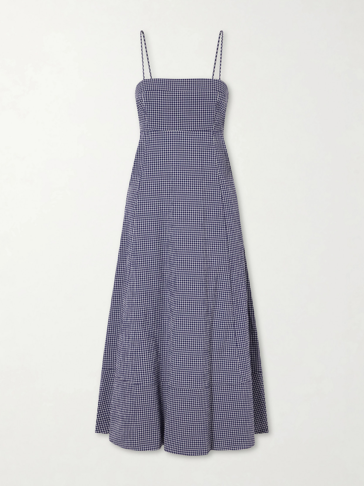 La Ligne Thay Gingham Knot-detailed Cut-out Seersucker Midi Dress In Blue
