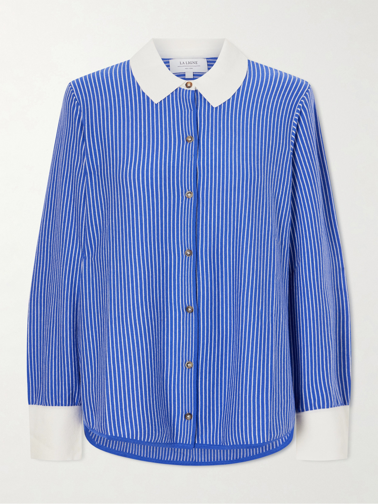 La Ligne Striped Cotton-blend Knit Shirt In Blue