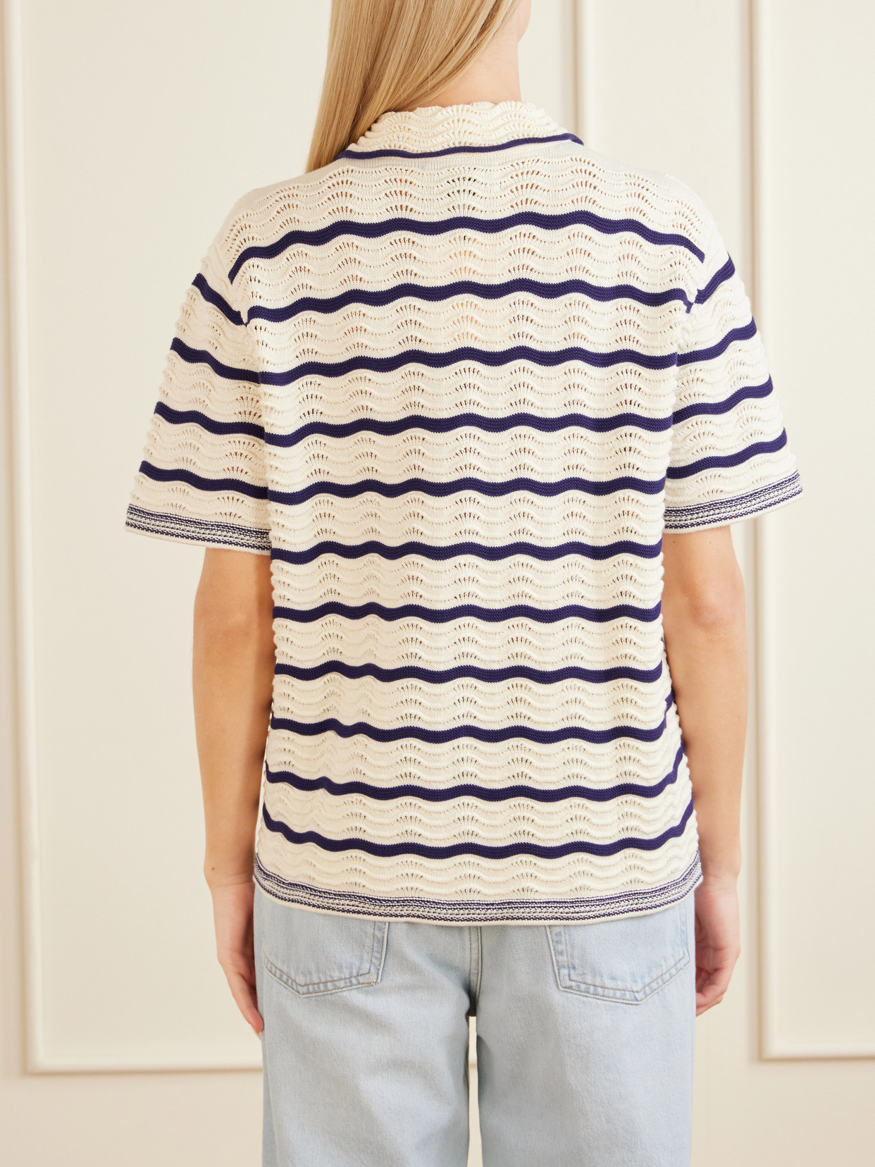 Striped Pointelle-Knit Cotton T-Shirt