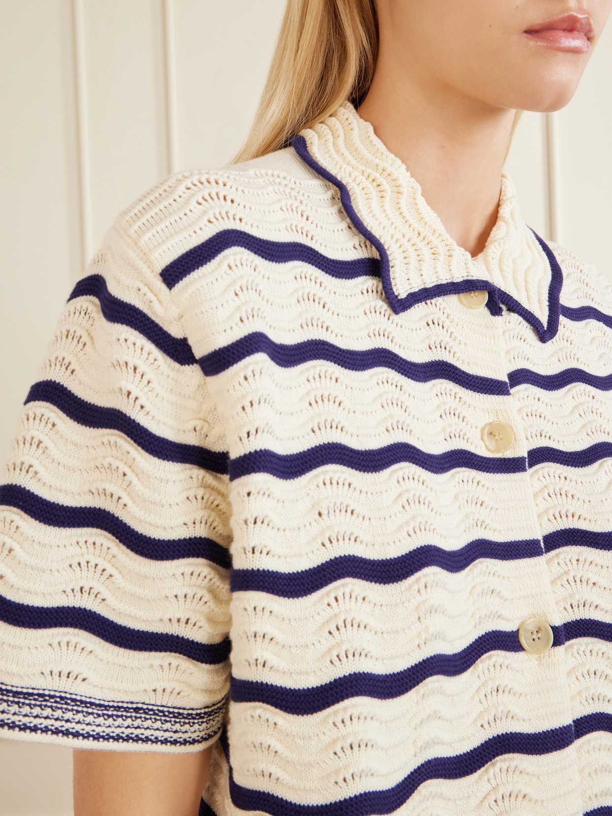 Striped Pointelle-Knit Cotton T-Shirt