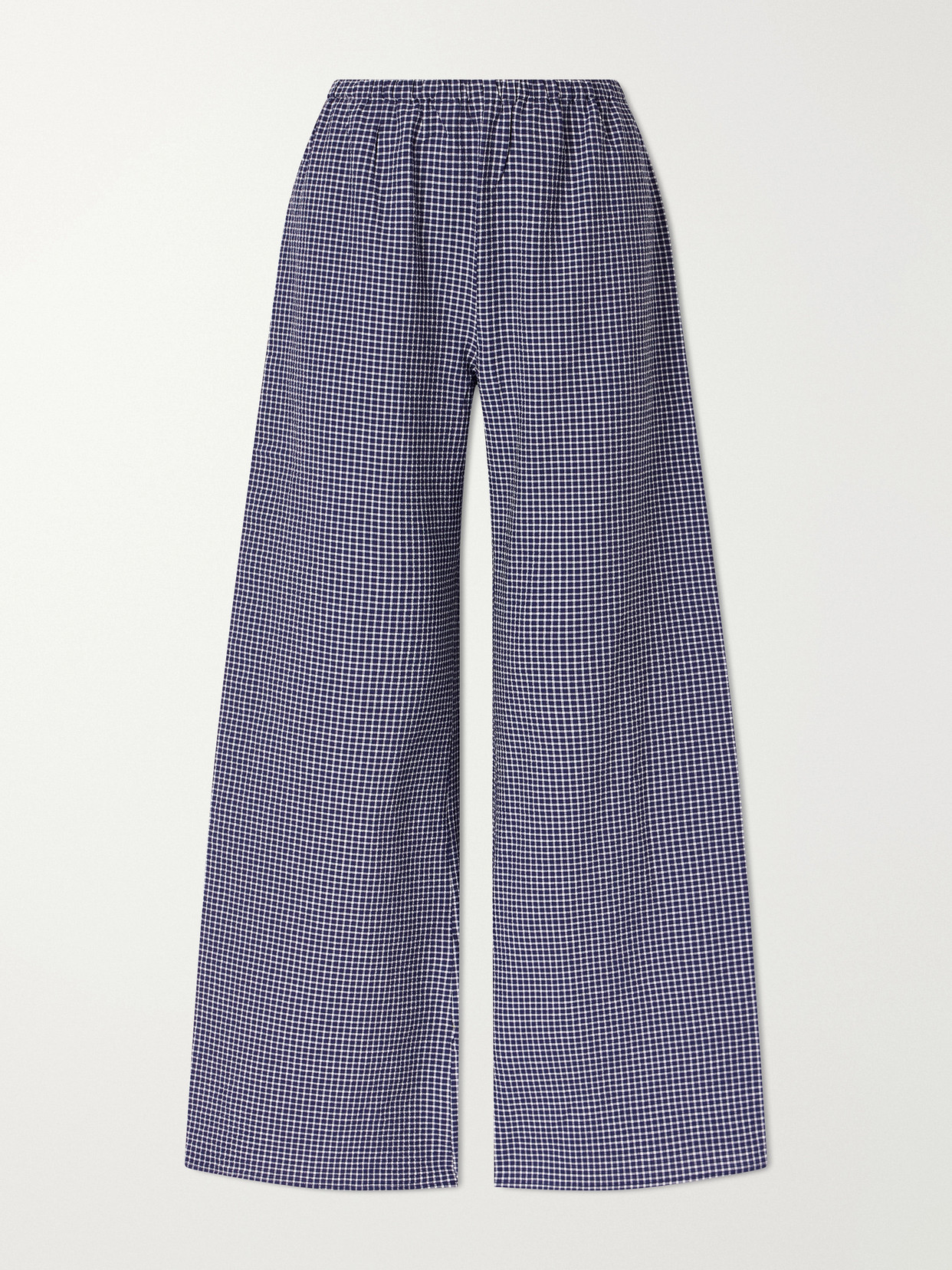 La Ligne Freya Checked Cotton-blend Wide-leg Pants In Blue