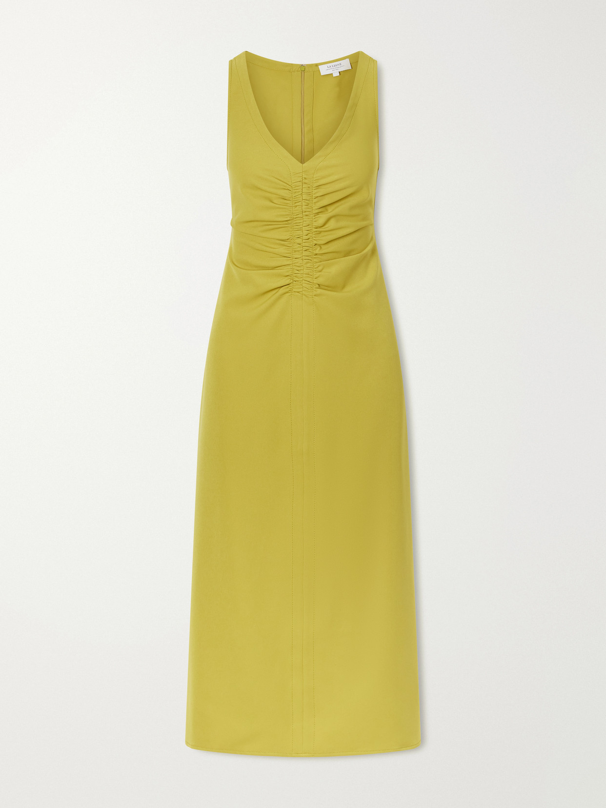 La Ligne Noemi Gathered Recycled-crepe Midi Dress In Green