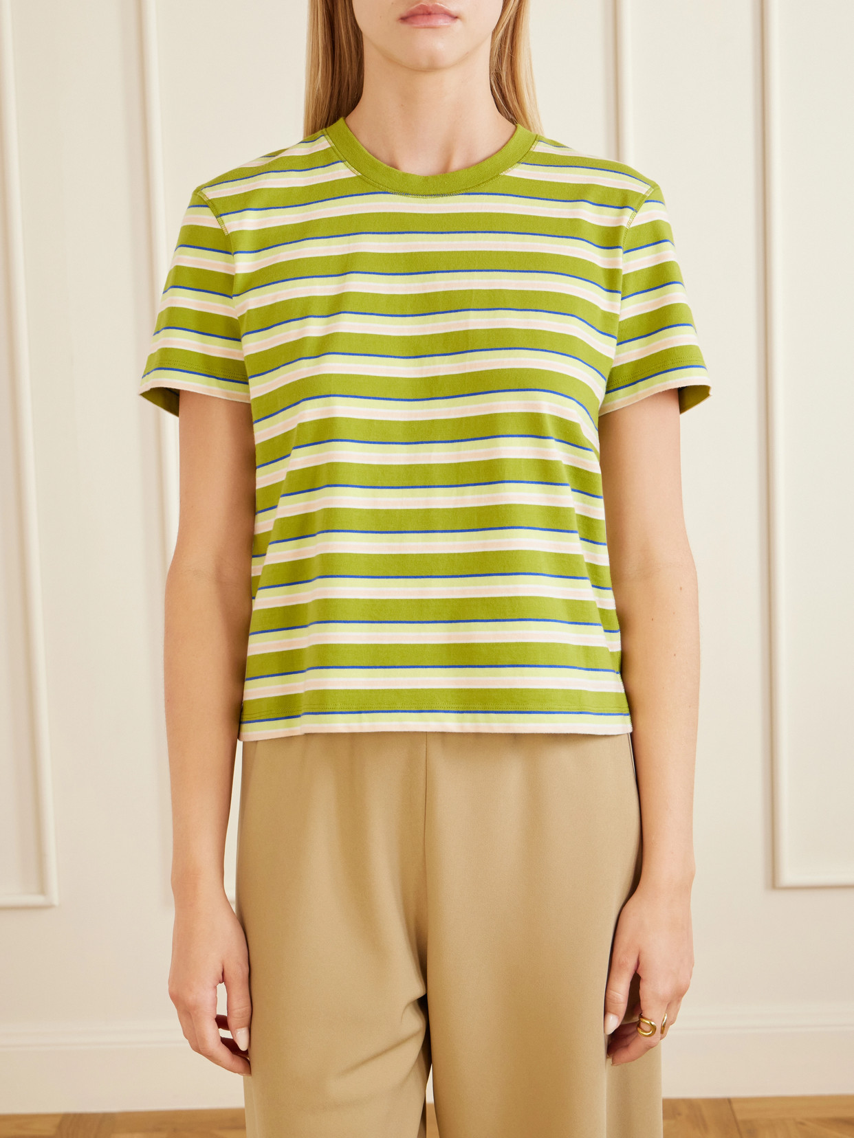 Mol Cropped Striped Cotton T-Shirt