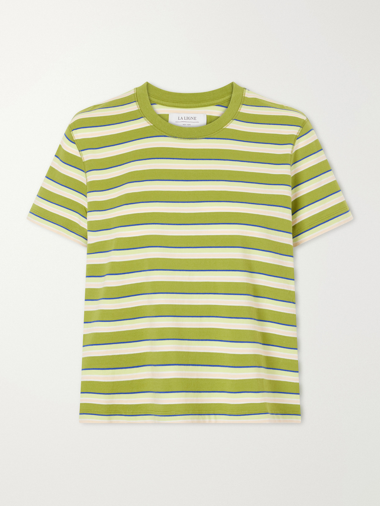 La Ligne Mol Cropped Striped Cotton T-shirt In Green
