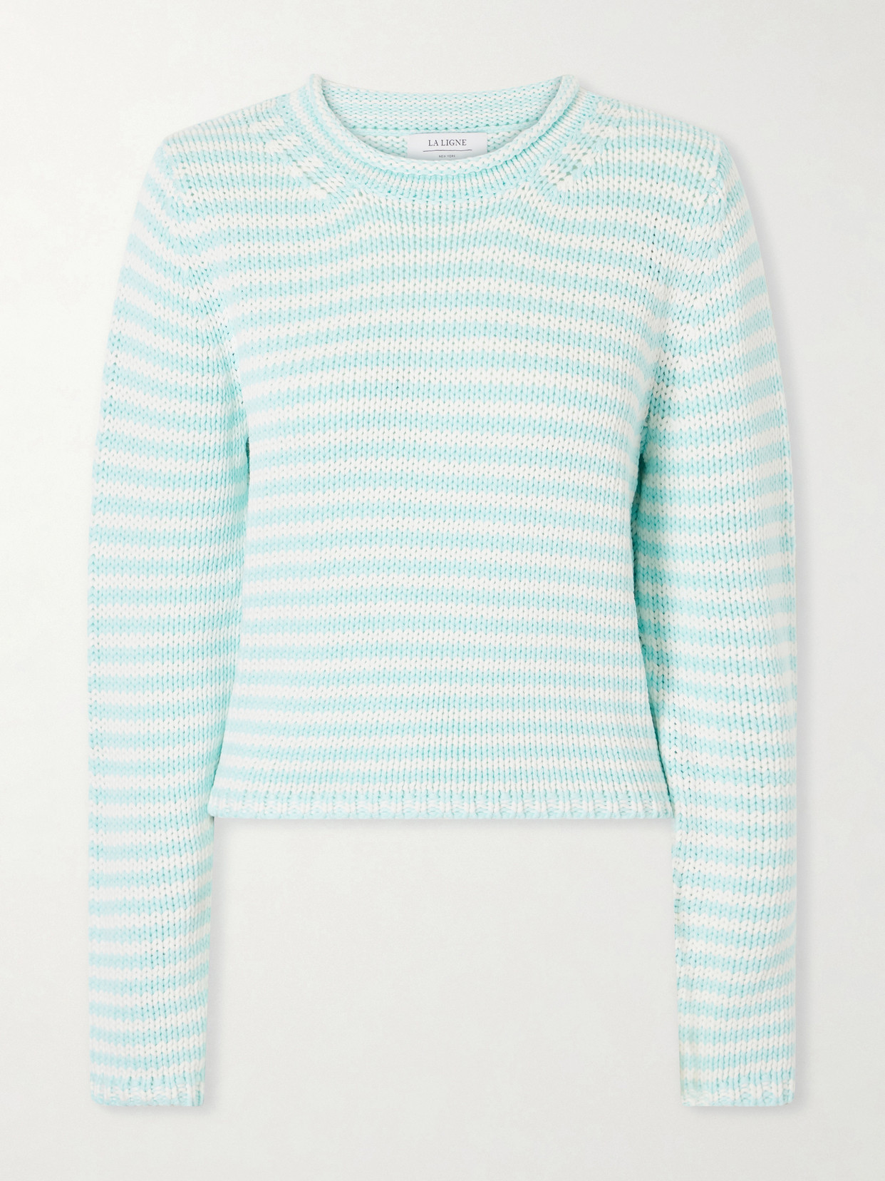 La Ligne Mini Marina Cropped Striped Cotton Sweater In Blue