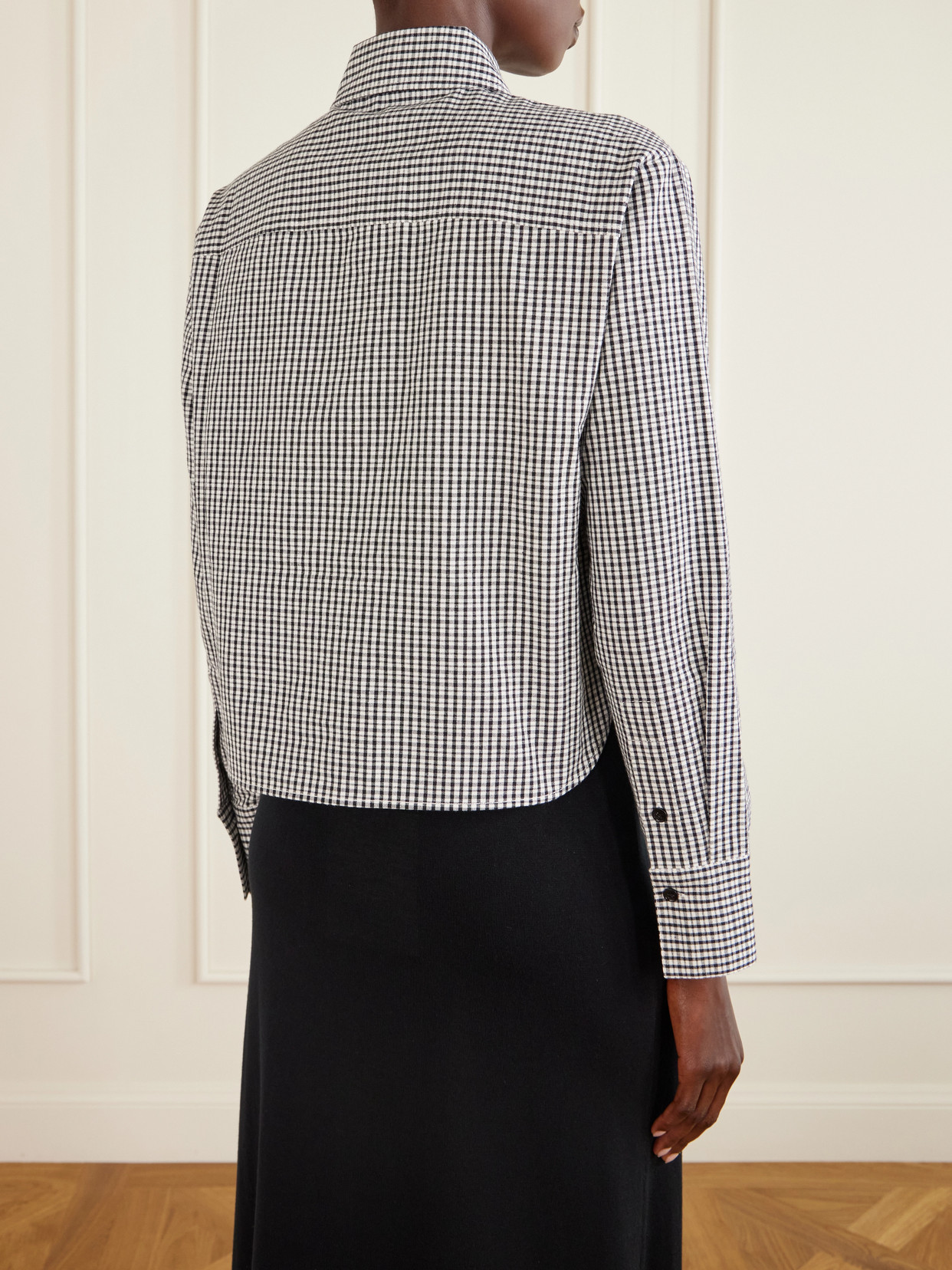 White Label - Olive Cropped Checked Cotton And Linen-Blend Poplin Shirt
