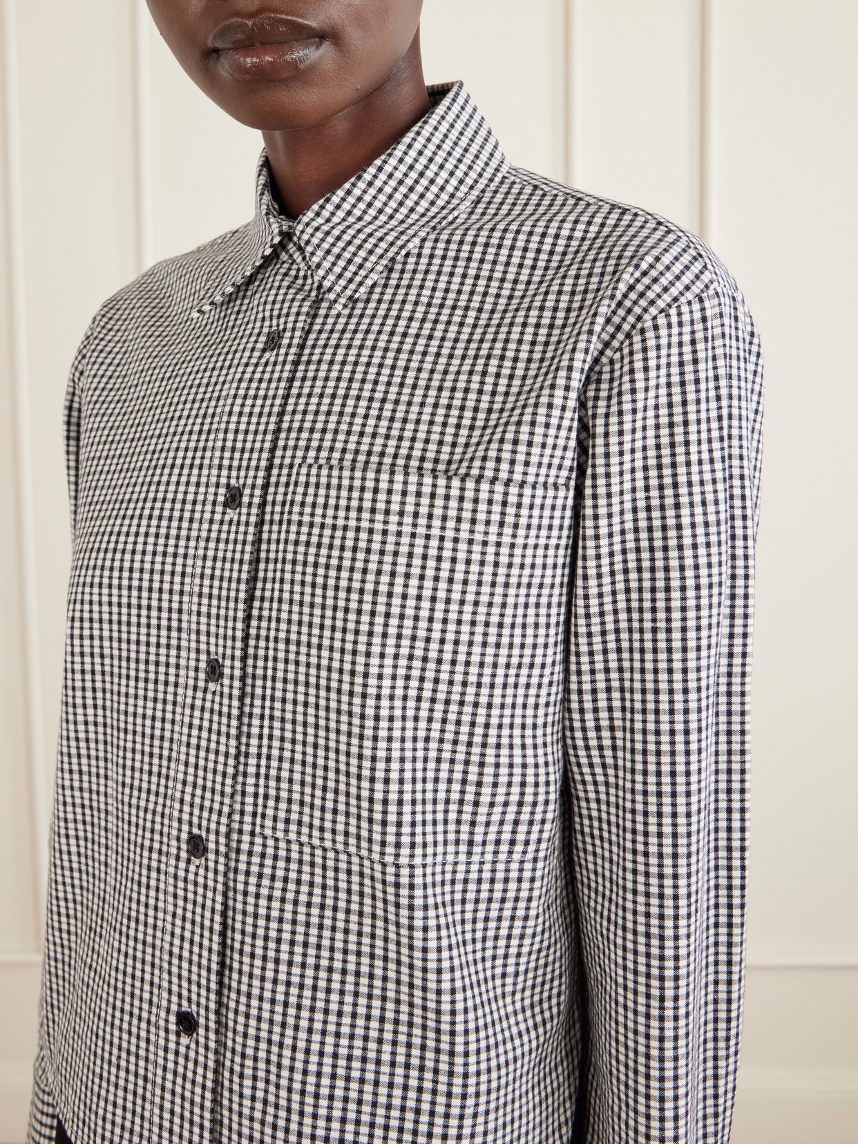 White Label - Olive Cropped Checked Cotton And Linen-Blend Poplin Shirt