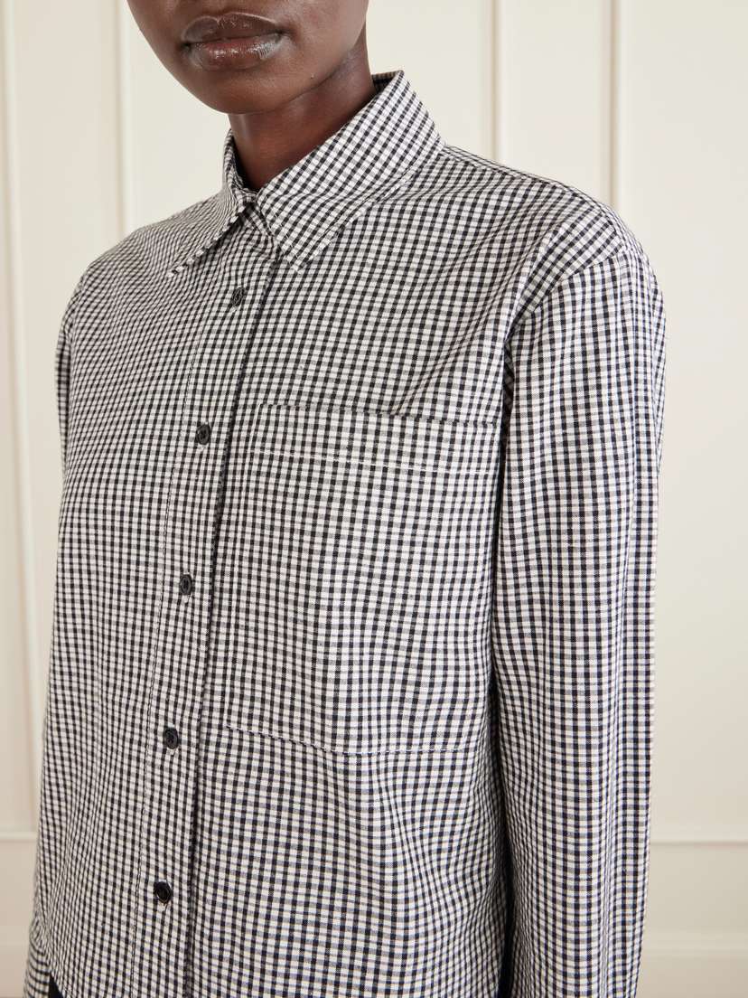 Proenza Schouler White Label Olive Cropped Checked Cotton And Linen-blend Poplin Shirt | Thumbnail 5 Proenza Schouler White Label Olive Cropped Checked Cotton And Linen-blend Poplin Shirt | Thumbnail 5