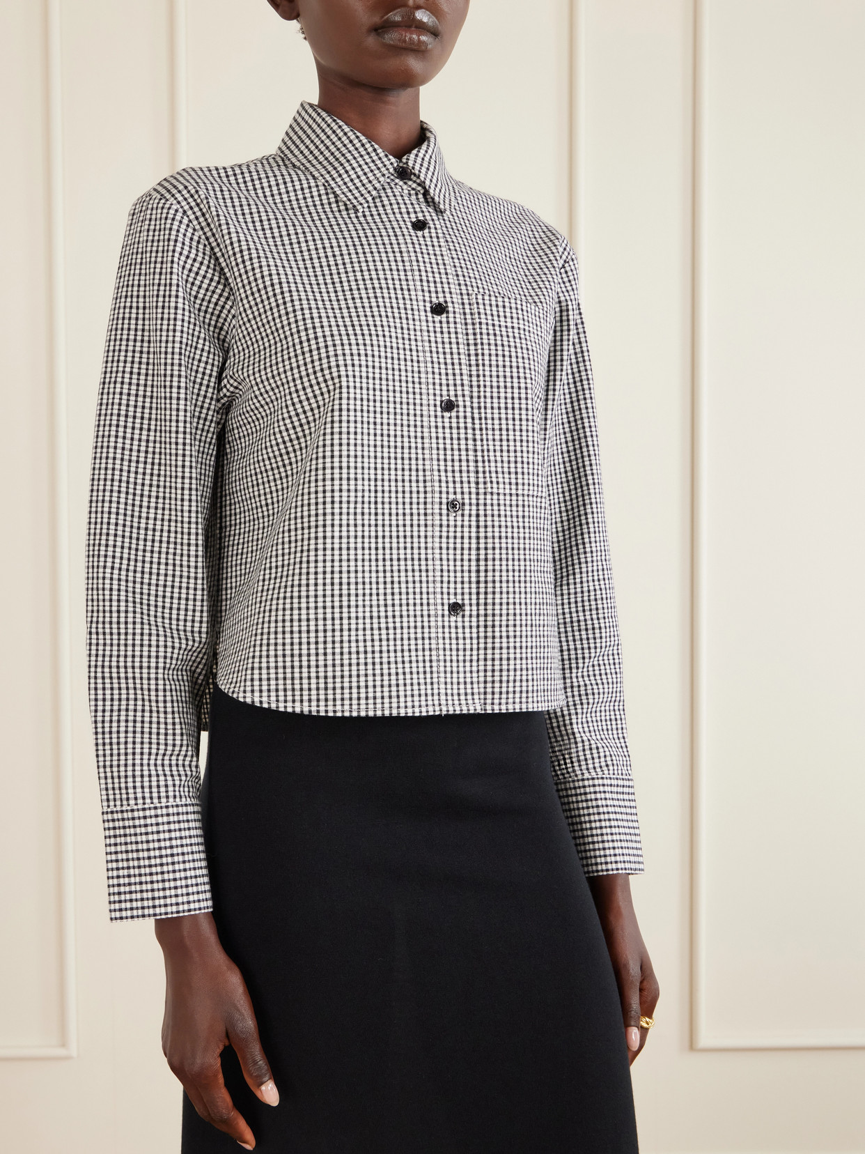 White Label - Olive Cropped Checked Cotton And Linen-Blend Poplin Shirt