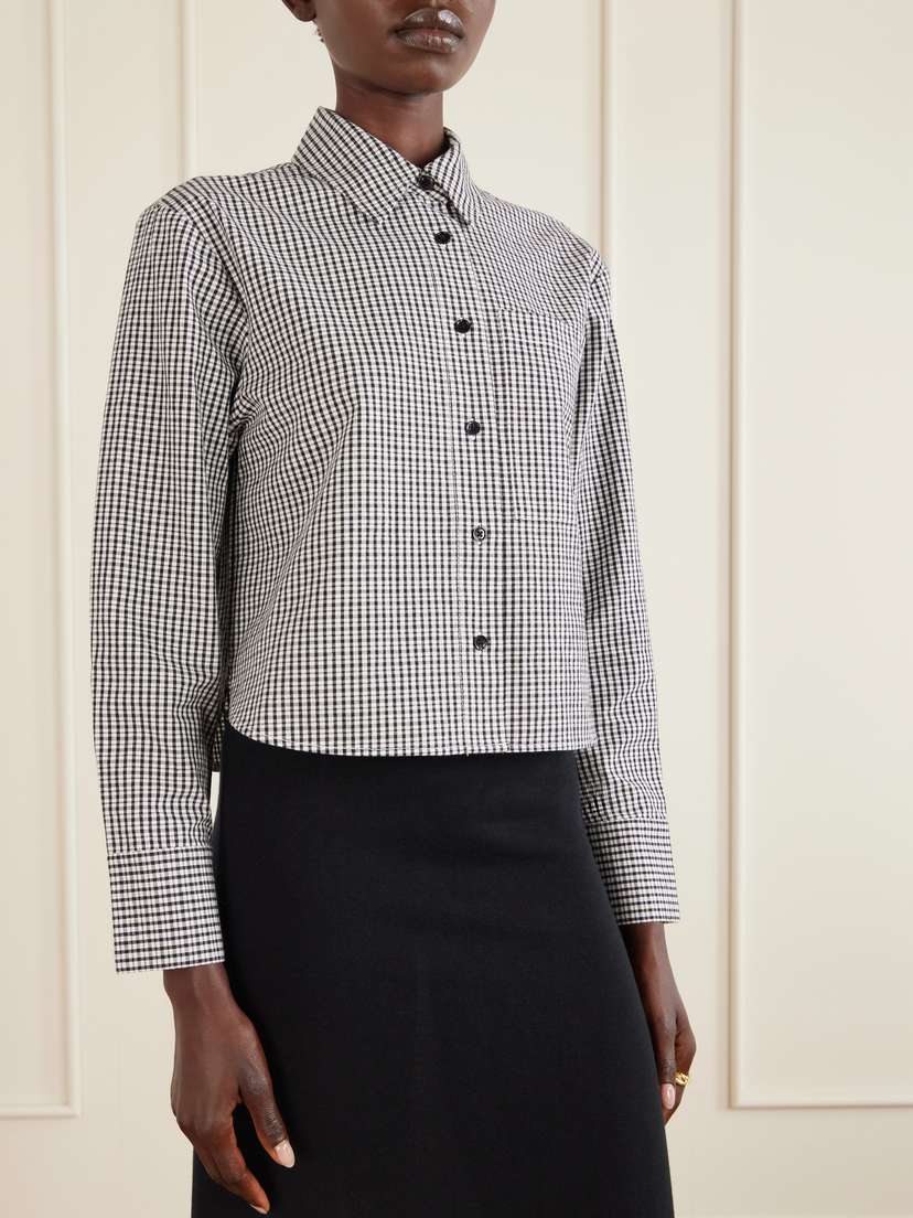 Proenza Schouler White Label Olive Cropped Checked Cotton And Linen-blend Poplin Shirt | Thumbnail 3 Proenza Schouler White Label Olive Cropped Checked Cotton And Linen-blend Poplin Shirt | Thumbnail 3