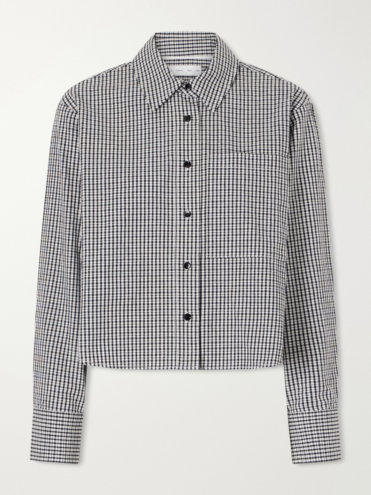 Proenza Schouler White Label Olive Cropped Checked Cotton And Linen-blend Poplin Shirt In Multi