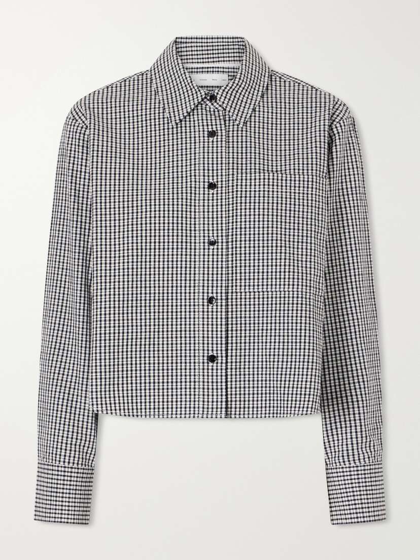 Proenza Schouler White Label Olive Cropped Checked Cotton And Linen-blend Poplin Shirt