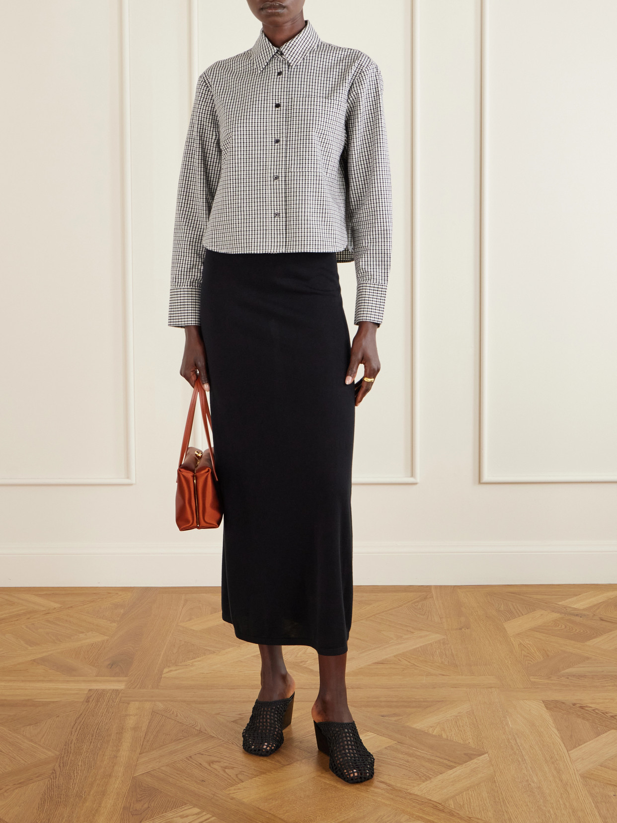 White Label - Olive Cropped Checked Cotton And Linen-Blend Poplin Shirt