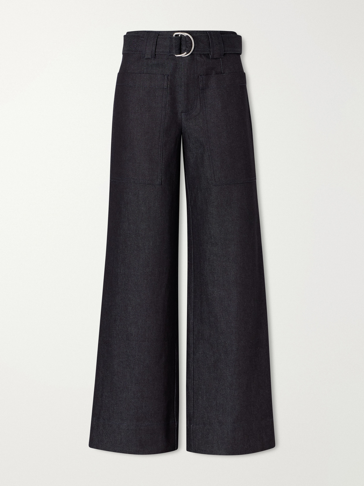 Proenza Schouler White Label Lina Belted Stretch-cotton Twill Wide-leg Pants In Blue
