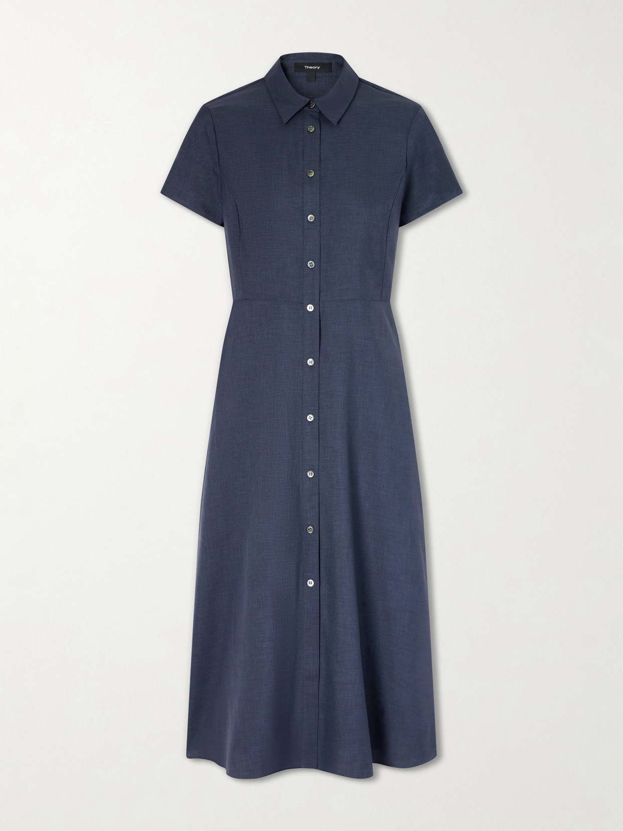 Theory - Belted Pleated Satin Midi Dress - Blue