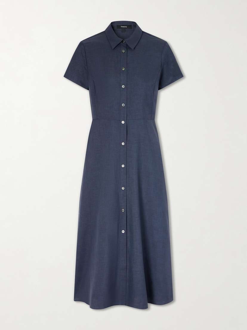 Theory Belted Pleated Satin Midi Dress