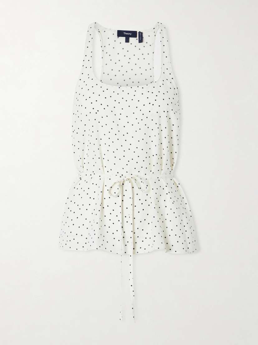 Theory Belted Halterneck Polka-dot Tank