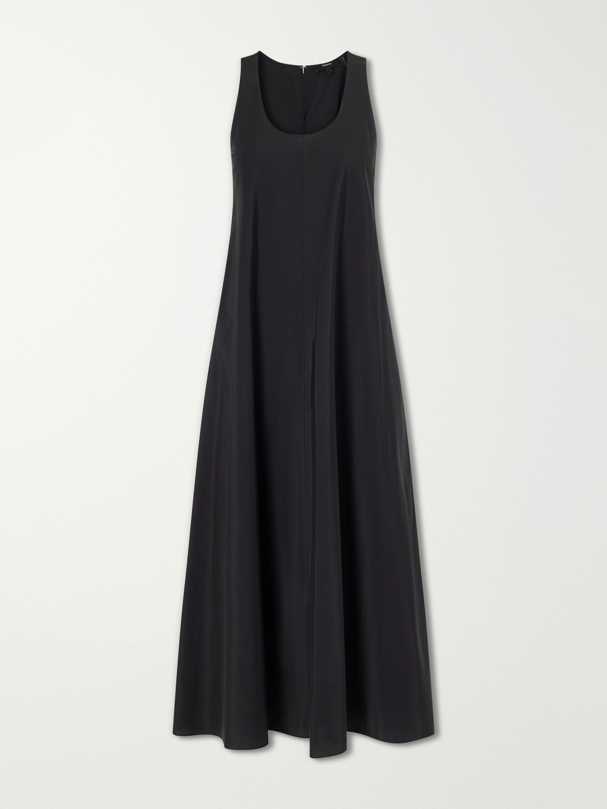 Theory Gathered Cotton And Nylon-blend Maxi Dress In Black