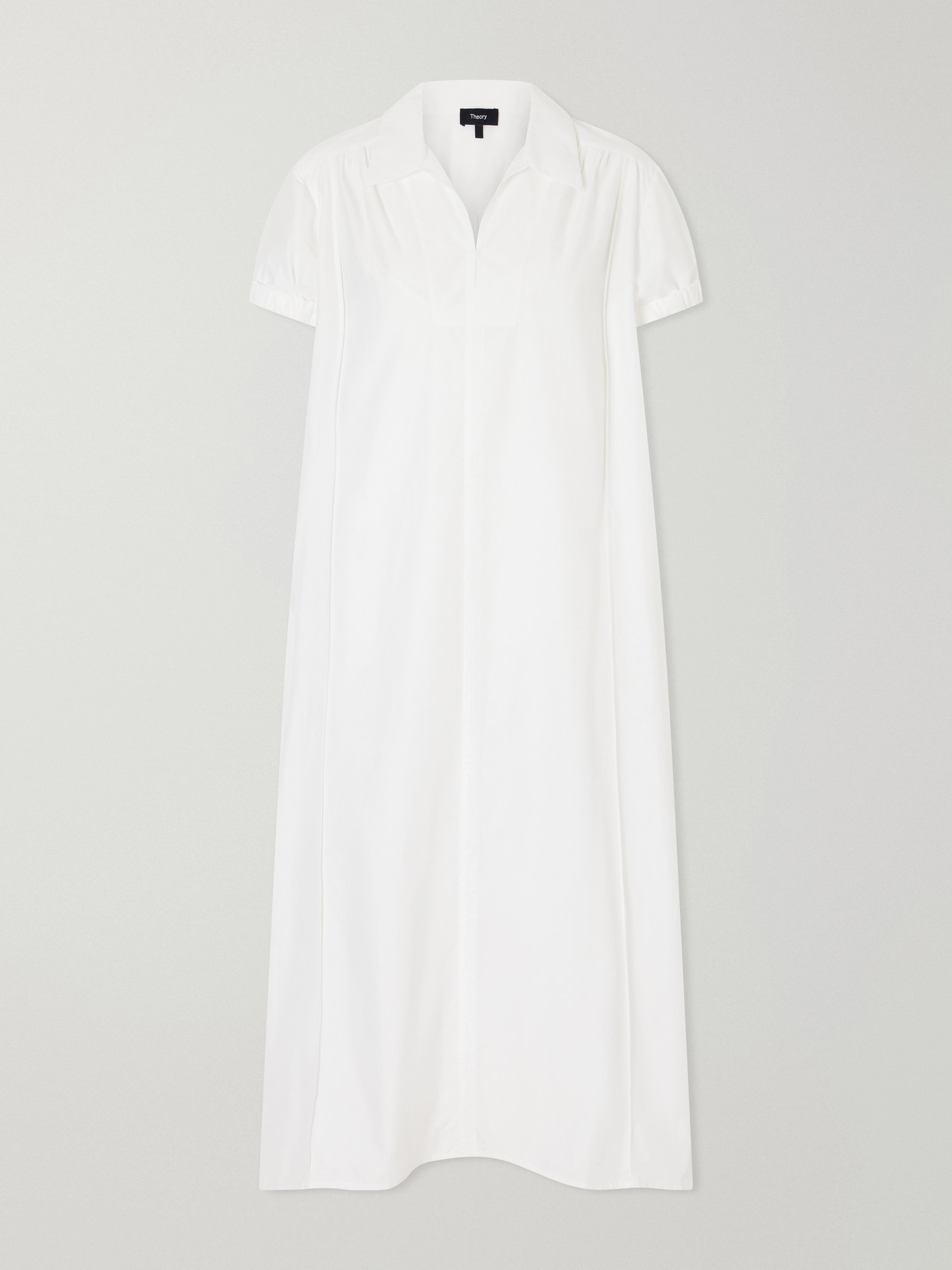 Theory Gathered Cotton-blend Poplin Midi Dress In White