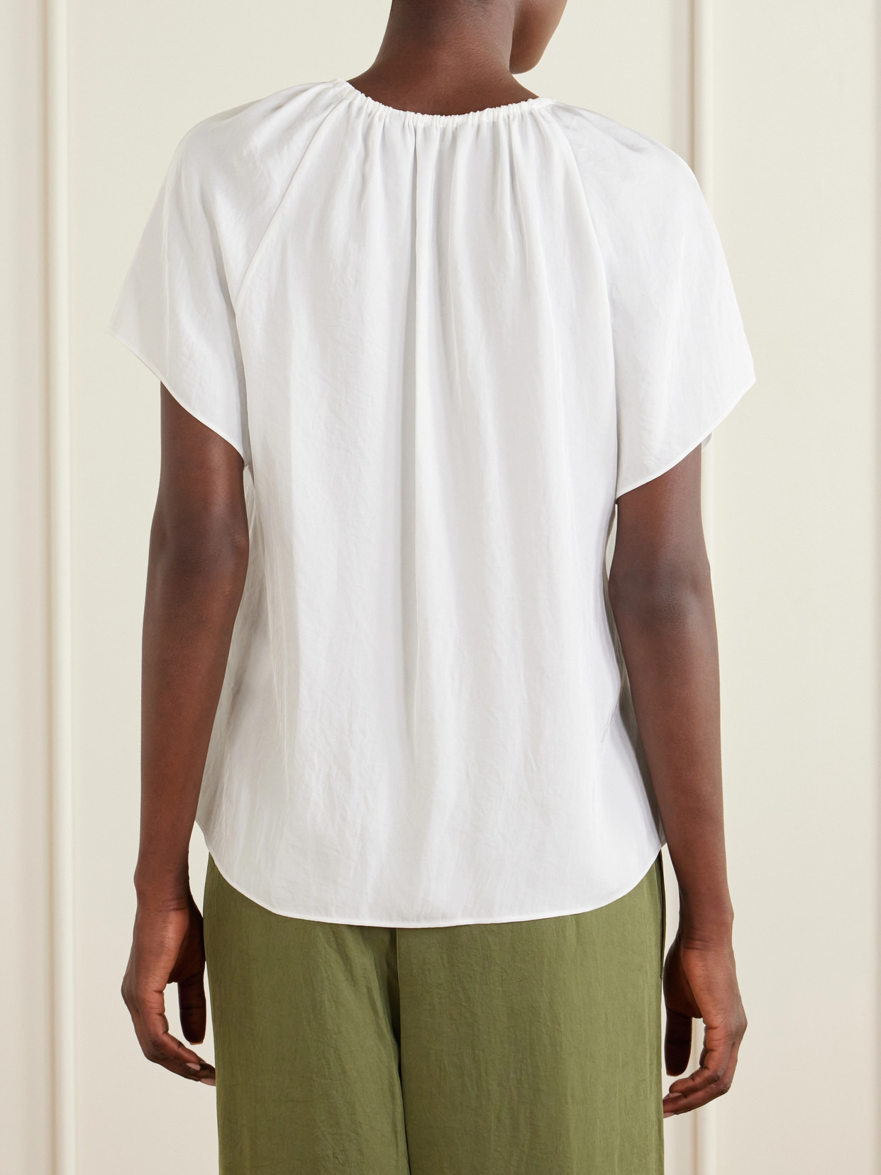 Tie-Detailed Ruched Crepon Blouse