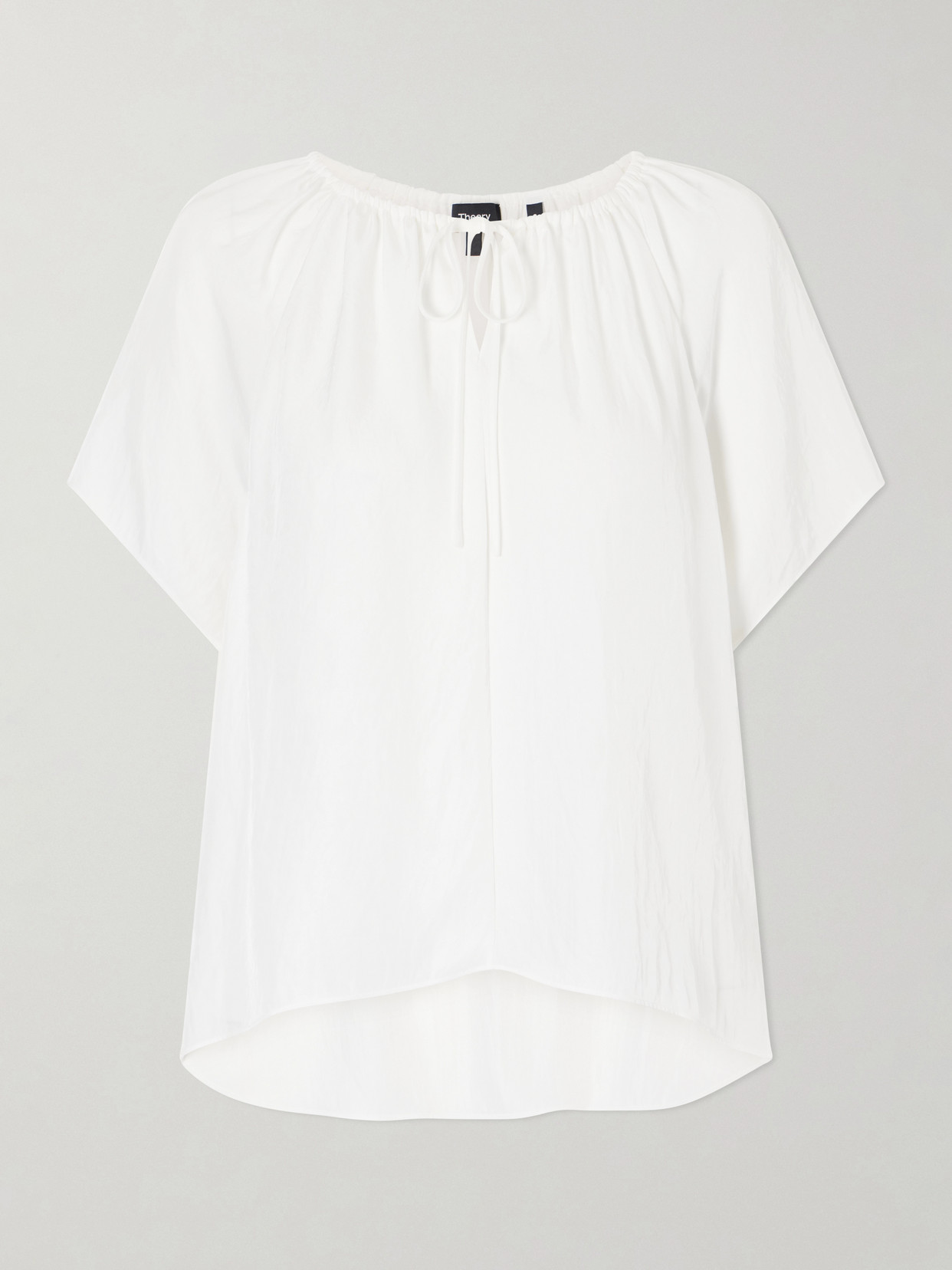 Theory Tie-detailed Ruched Crepon Blouse In White