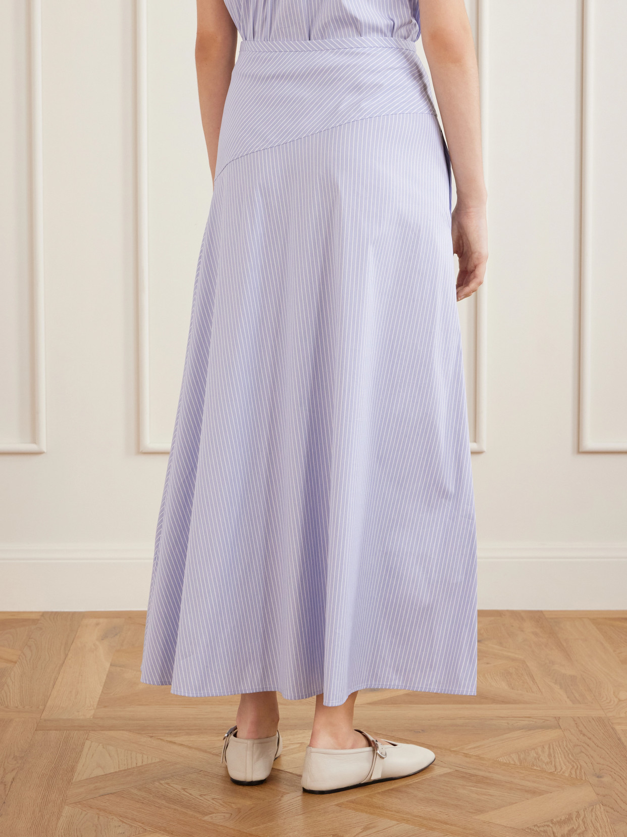 Gathered Striped Cotton-Blend Poplin Midi