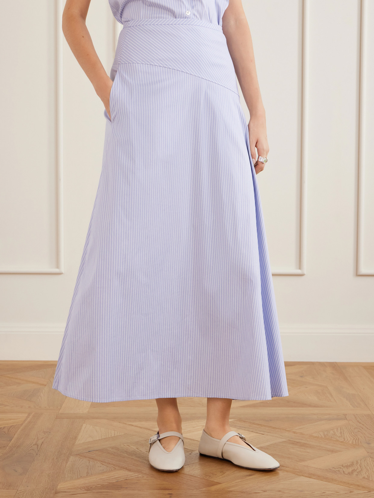 Gathered Striped Cotton-Blend Poplin Midi