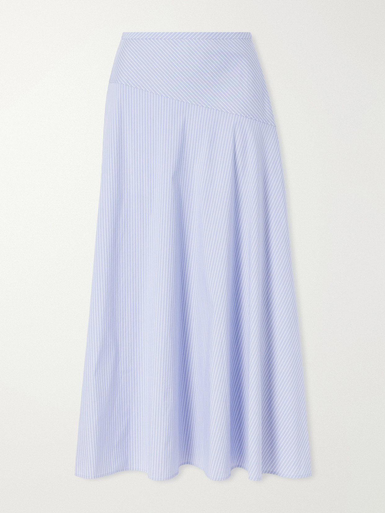 Theory Gathered Striped Cotton-blend Poplin Midi Skirt In Blue