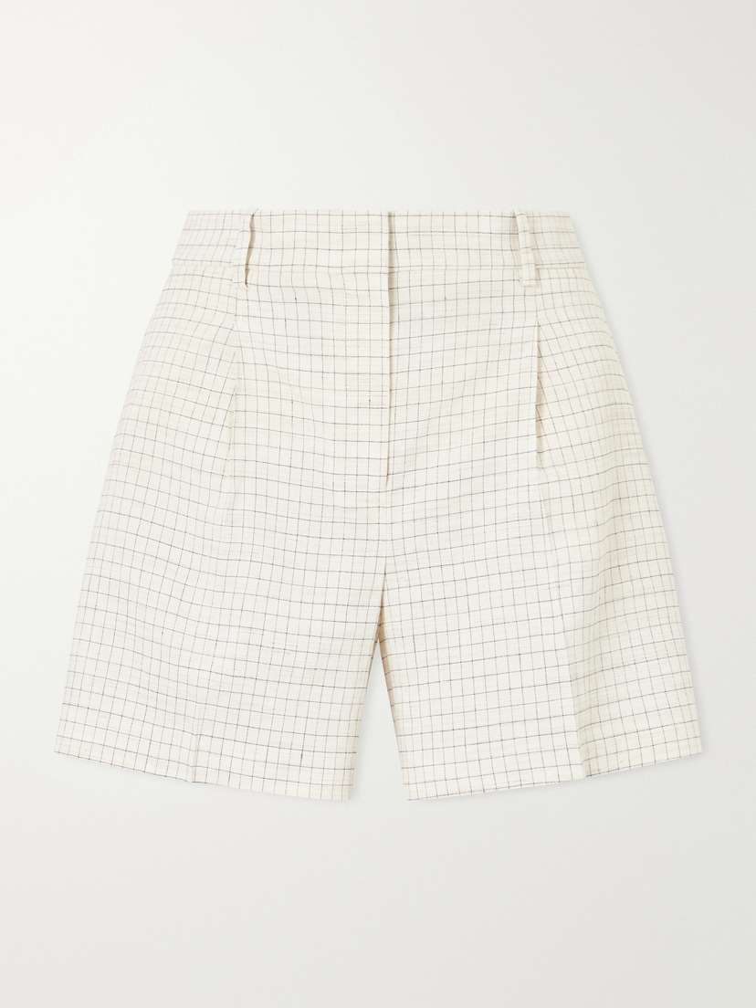 Theory Fluid Checked Linen-blend Shorts