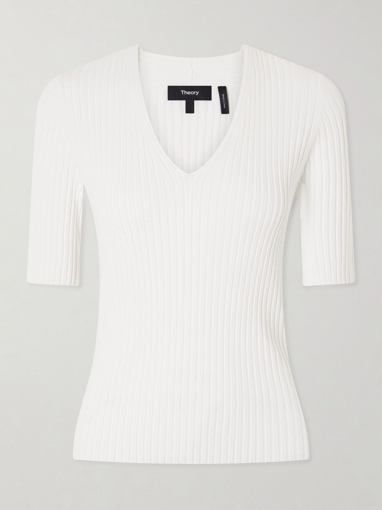 Theory Pointelle-knit Crepe T-shirt In White