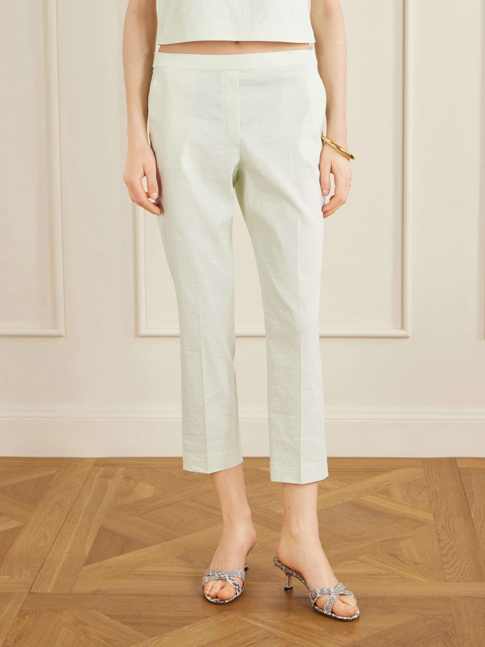 THEORY Treeca cropped stretch linen-blend straight-leg pants