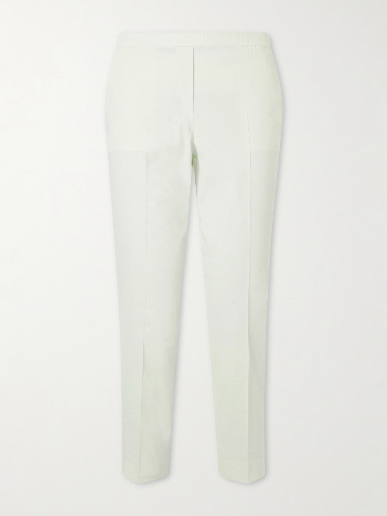 Theory Treeca Linen-blend Straight-leg Pants In Green