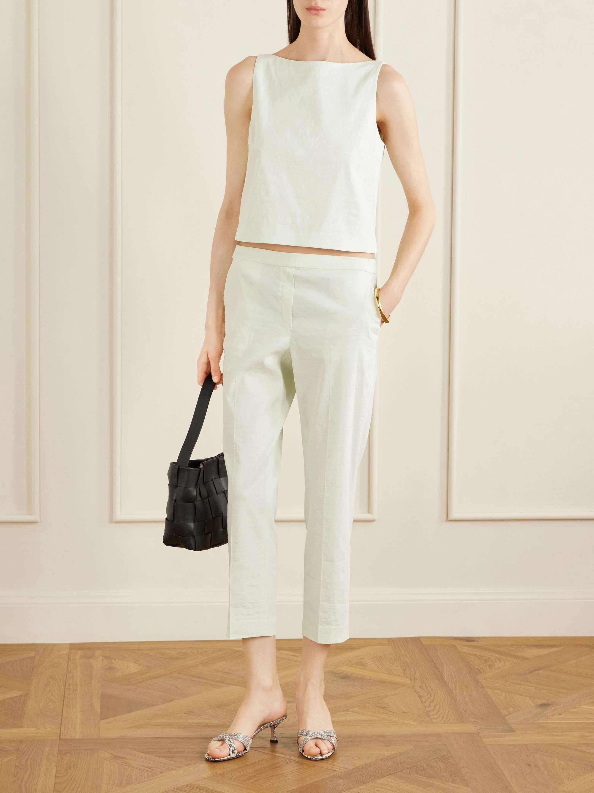 THEORY Treeca cropped stretch linen-blend straight-leg pants
