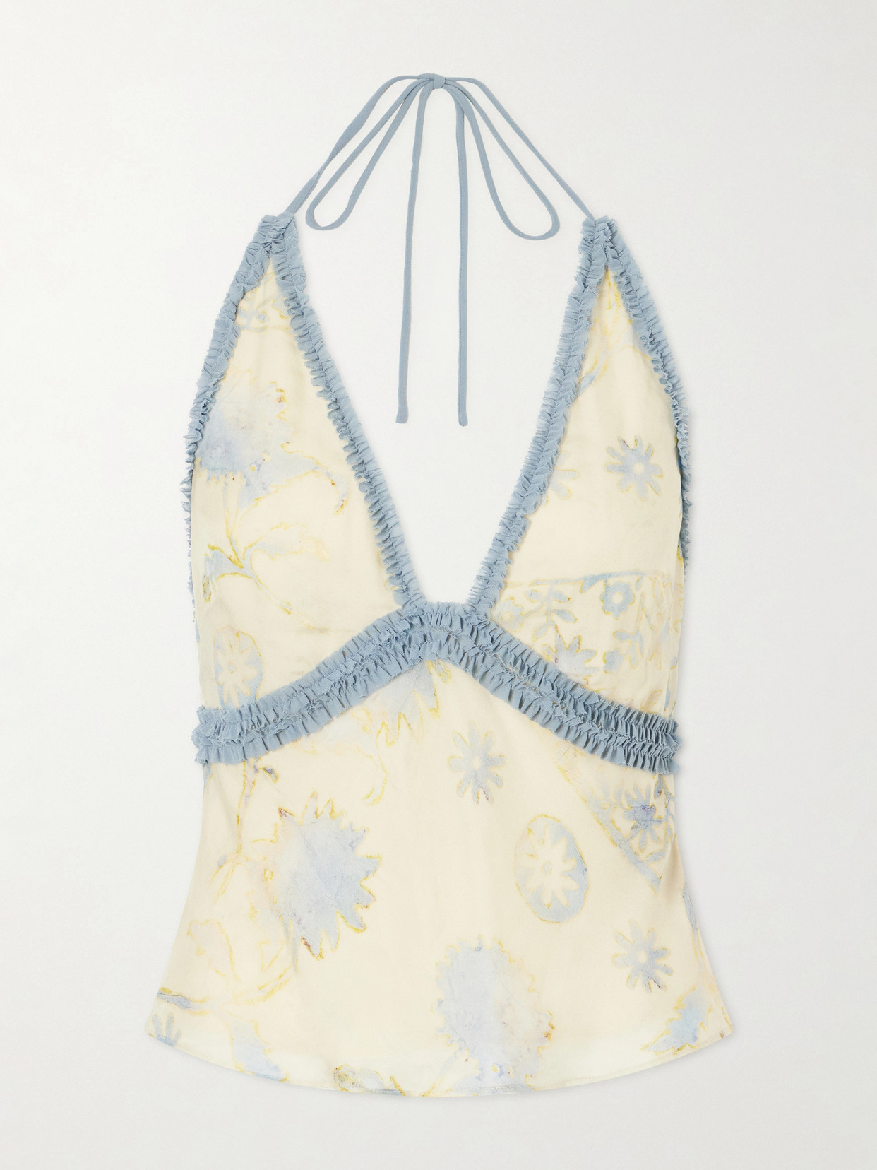 Sir Cecile Ruffled Printed Chiffon Halter Top In Neutral