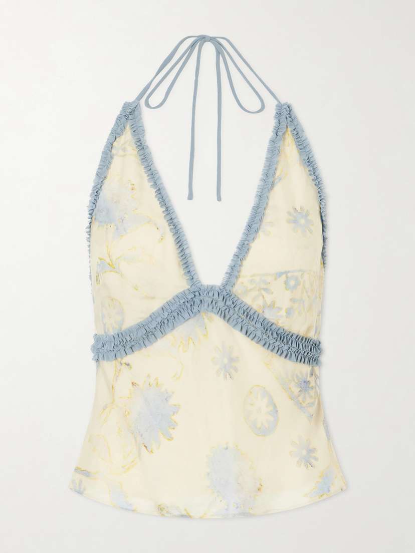 SIR. Cecile Ruffled Printed Chiffon Halter Top - Women's Clothing