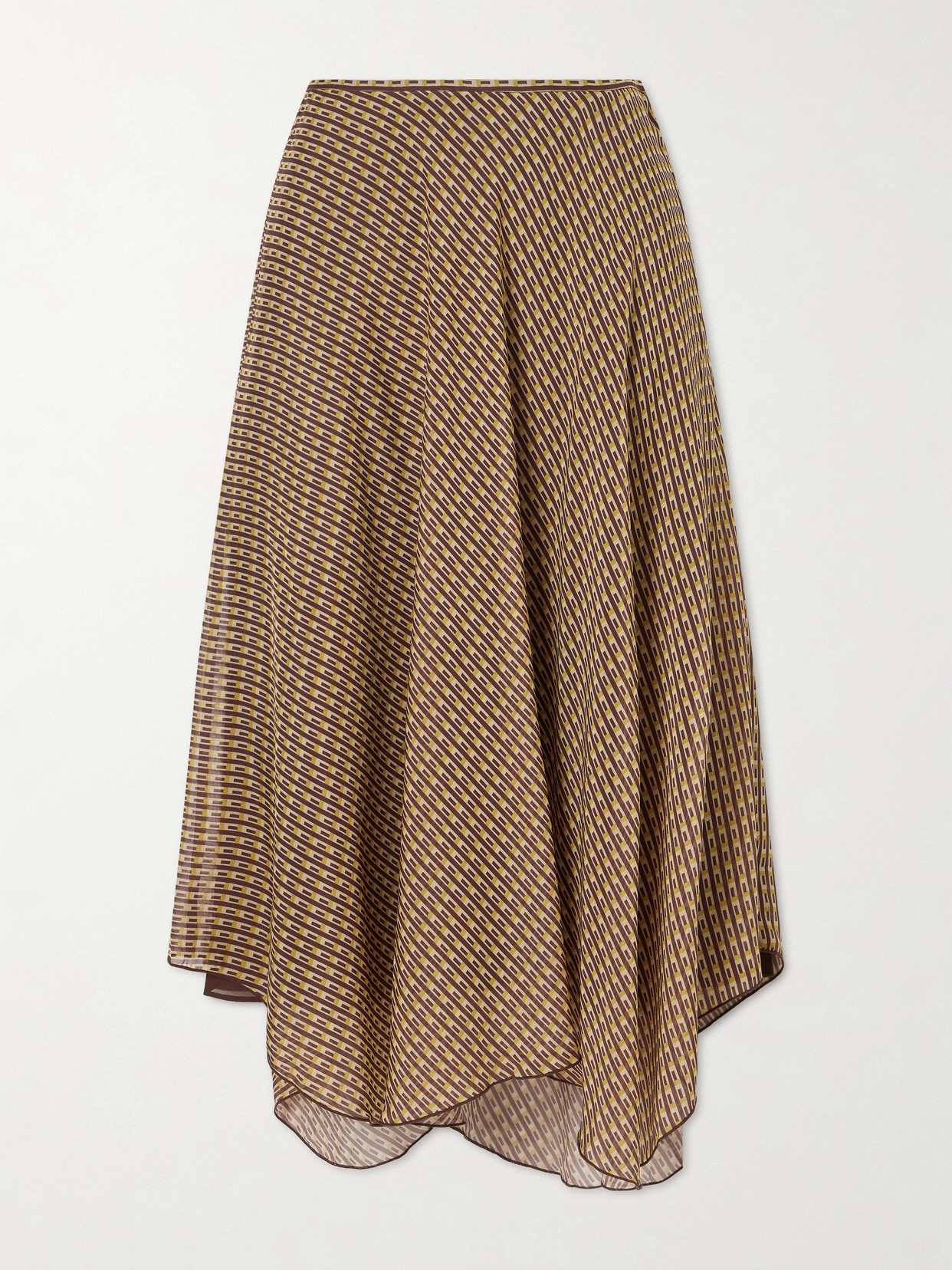 Sir Cooper Asymmetric Printed Chiffon Maxi Skirt In Brown