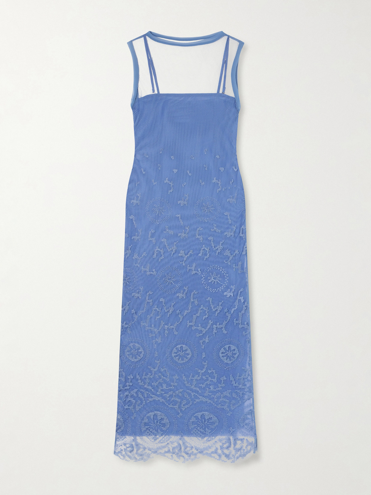 Sir Leif Embroidered Tulle Midi Dress In Blue