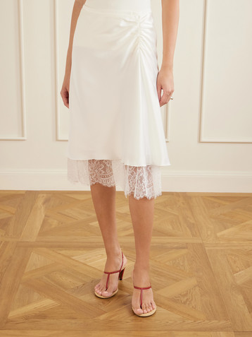 SIR. Ingrid layered gathered lace-trimmed satin midi skirt