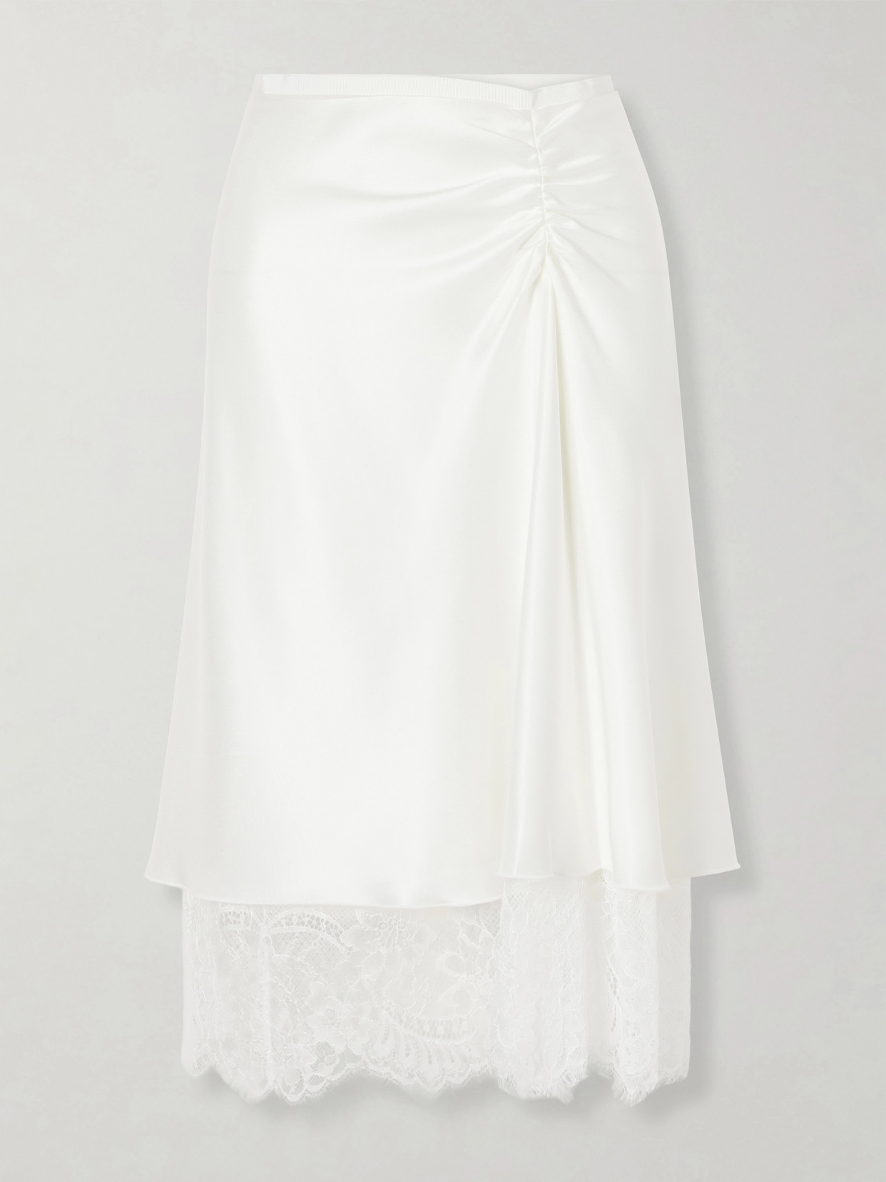 Sir Ingrid Layered Gathered Lace-trimmed Satin Midi Skirt In Neutral