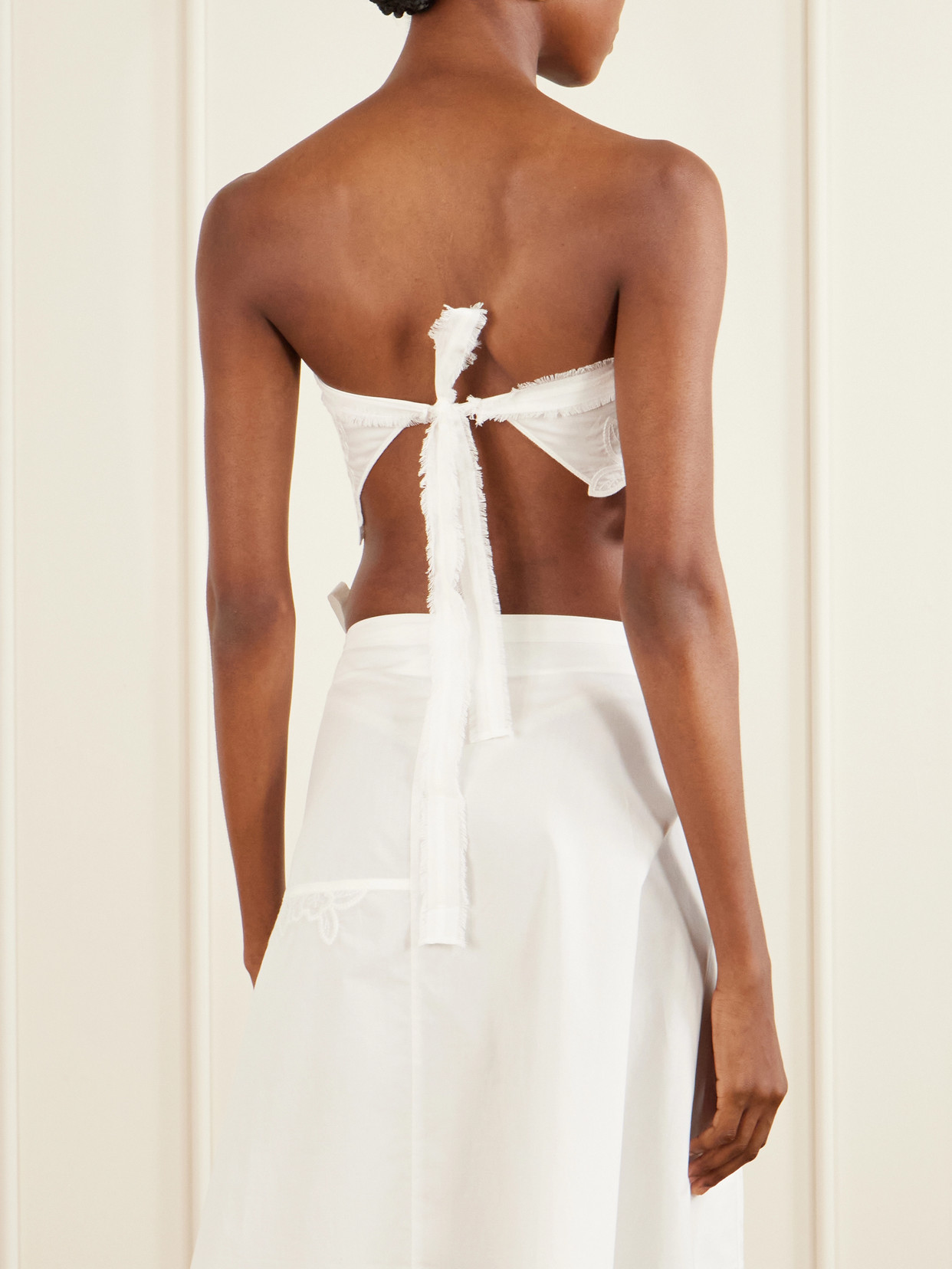 . - Klara Cropped Broderie-Anglaise-Trimmed Cotton-Poplin Top