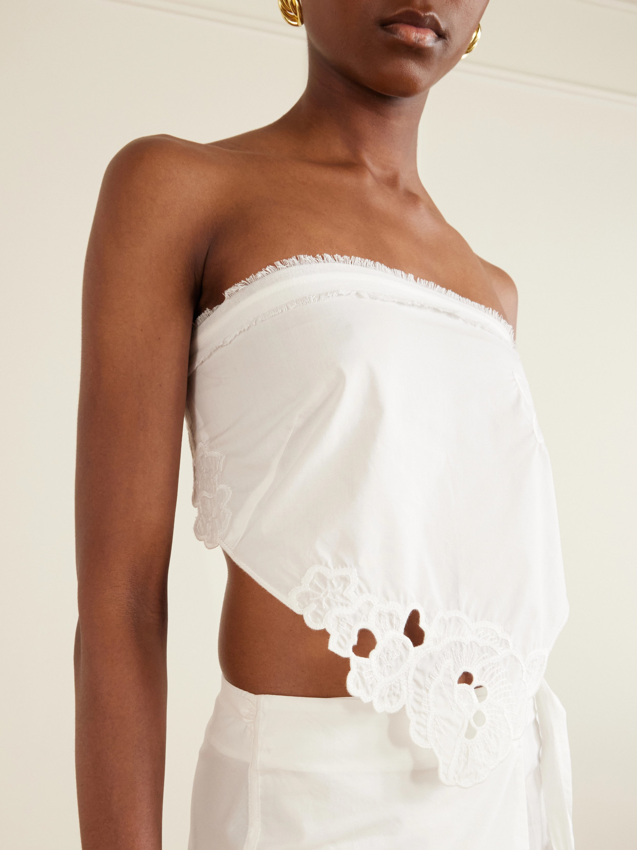 . - Klara Cropped Broderie-Anglaise-Trimmed Cotton-Poplin Top