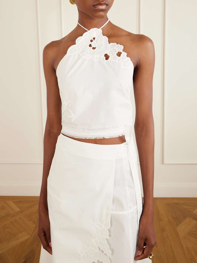 SIR. Klara Cropped Broderie-anglaise-trimmed Cotton-poplin Top | Thumbnail 5 SIR. Klara Cropped Broderie-anglaise-trimmed Cotton-poplin Top | Thumbnail 5