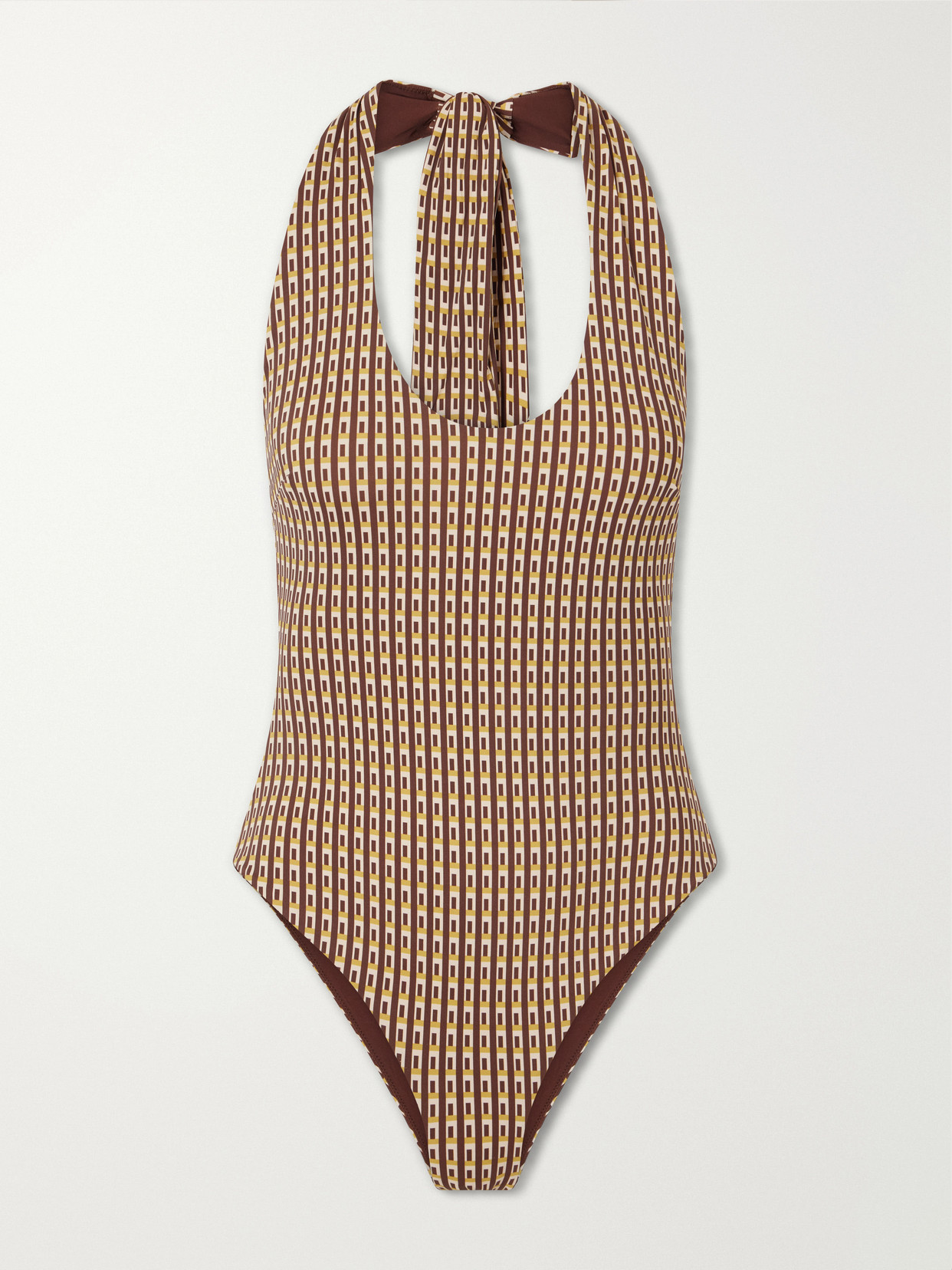 Sir Cooper Printed Halterneck Swimsuit In Brown