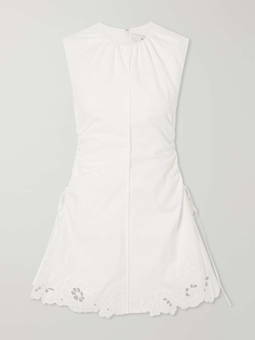 SIR. Klara Ruched Broderie Anglaise Cotton Mini Dress