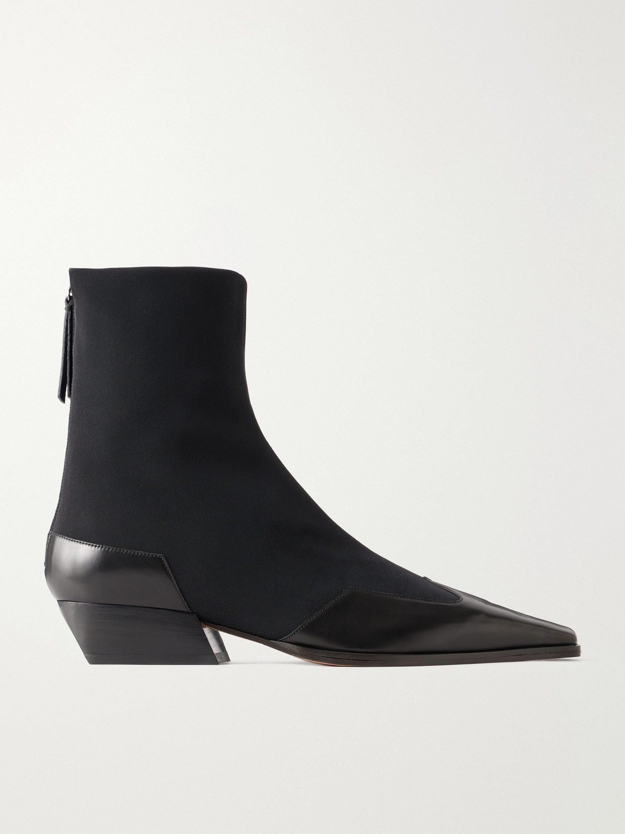 Western Minori Leather-Trimmed Stretch-Grosgrain Ankle Boots