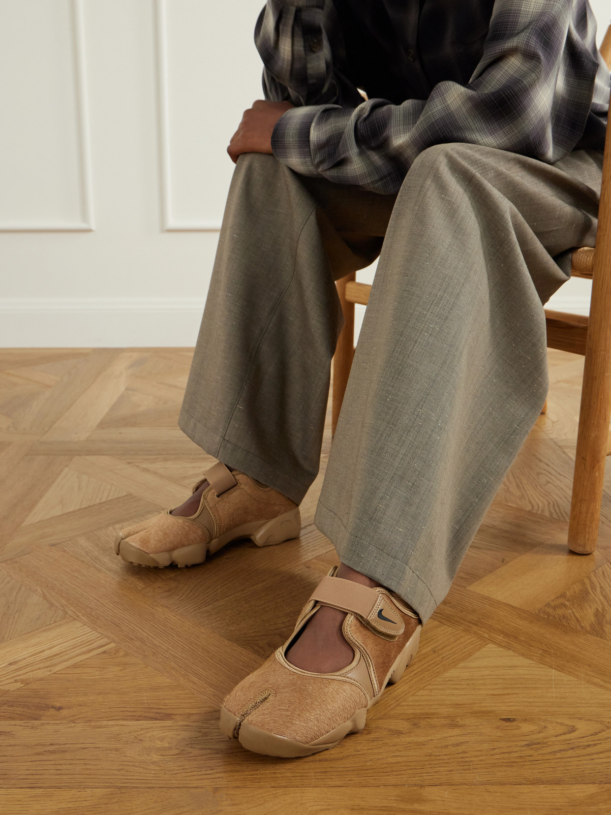 Air Rift Rubber-Trimmed Calf Hair Split-Toe Sneakers