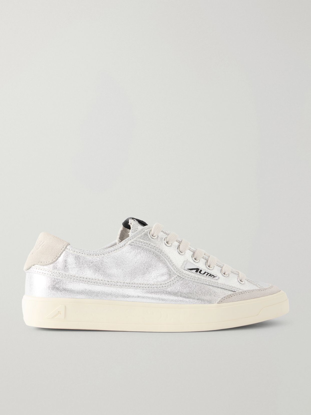 windscape low suede trimmed metallic canvas sneakers